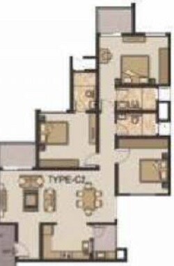 Floor plan of 3 BHK 2150 Sq. Ft. Apartment in Sobha Garnet, Pune