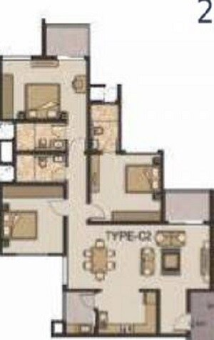 Floor plan of 3 BHK 2437 Sq. Ft. Apartment in Sobha Garnet, Pune