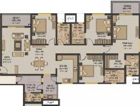 Floor plan of 4 BHK 2540 Sq. Ft. Apartment in Sobha Garnet, Pune