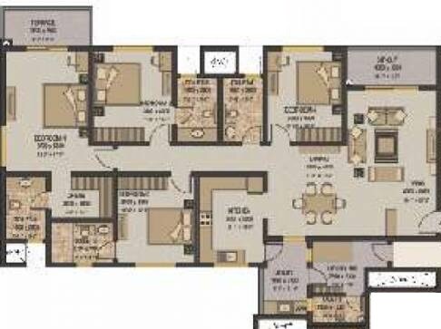 Floor plan of 4 BHK 3255 Sq. Ft. Apartment in Sobha Garnet, Pune