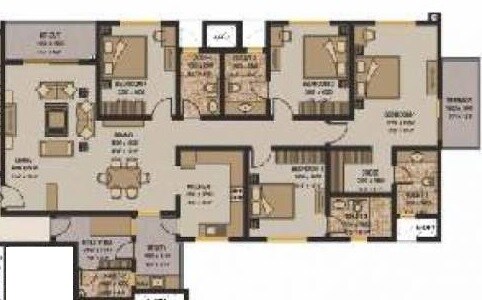 Floor plan of 4 BHK 3974 Sq. Ft. Apartment in Sobha Garnet, Pune