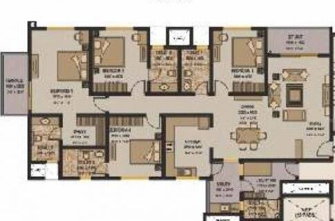Floor plan of 4 BHK 4364 Sq. Ft. Apartment in Sobha Garnet, Pune
