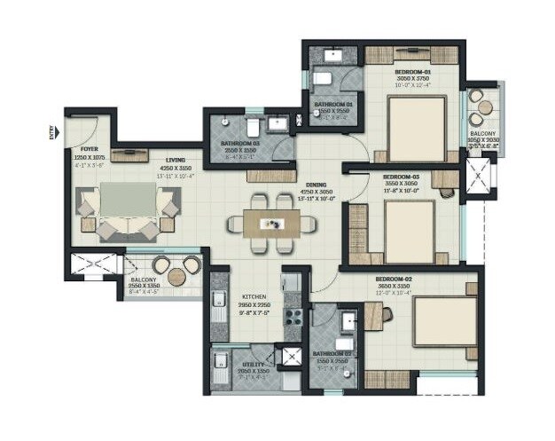 3 BHK 2095 Sq. Ft. Apartment