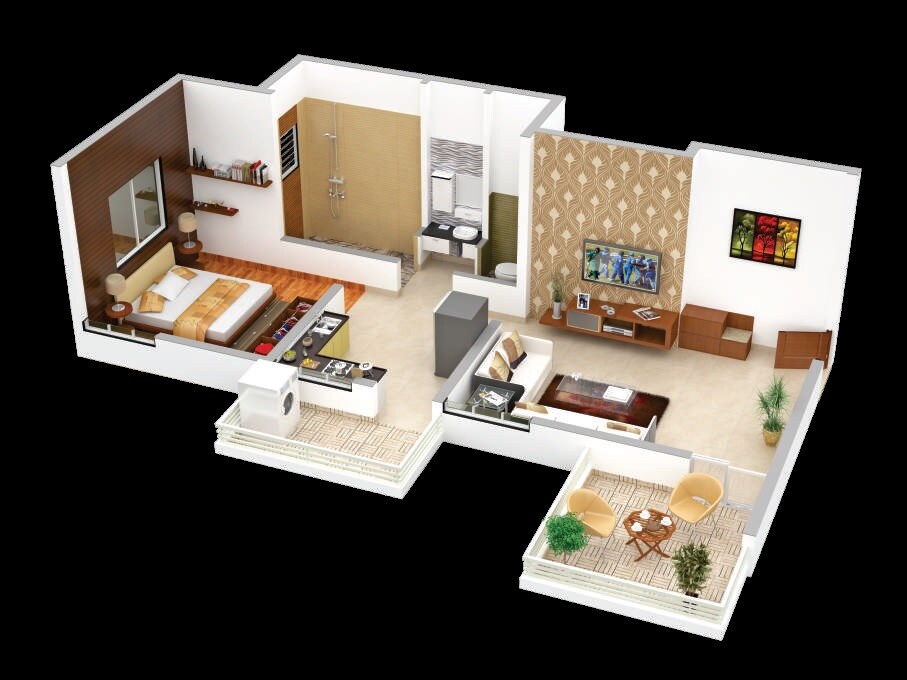 Floor plan of 1 BHK 462 Sq. Ft. Apartment in Soham Rajhans Ville, Pune