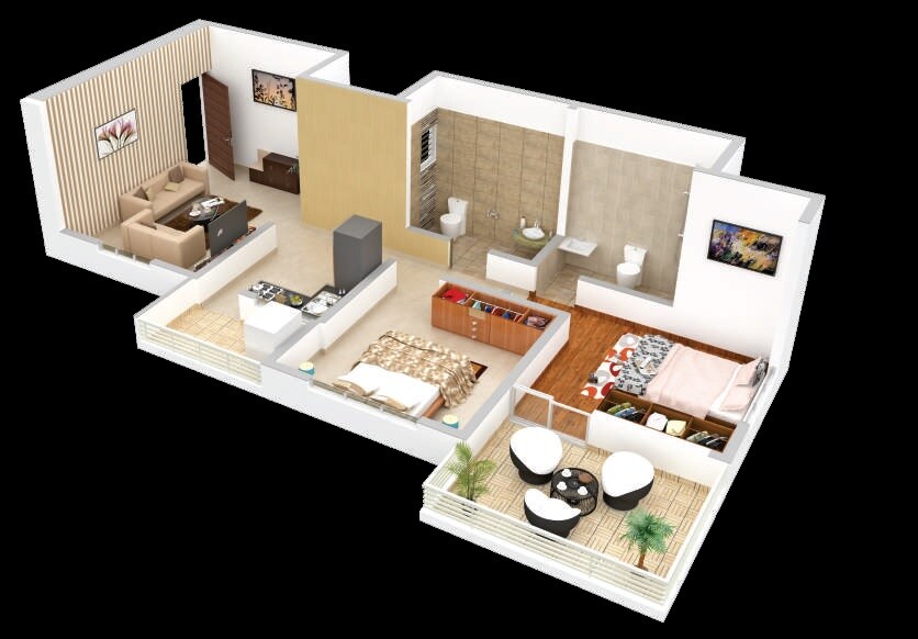 Floor plan of 2 BHK 627 Sq. Ft. Apartment in Soham Rajhans Ville, Pune