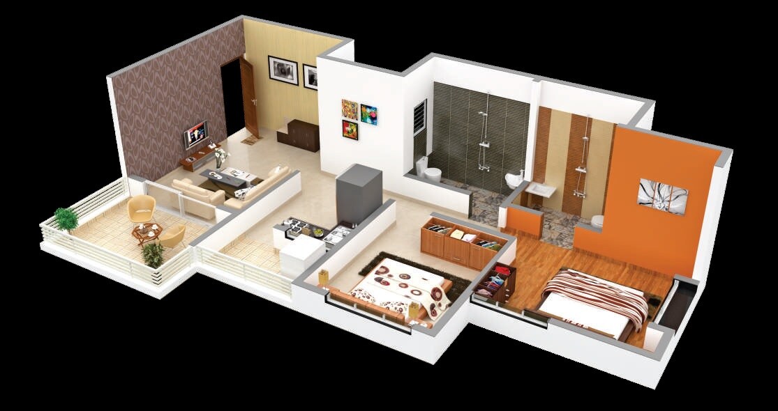 Floor plan of 2 BHK 639 Sq. Ft. Apartment in Soham Rajhans Ville, Pune