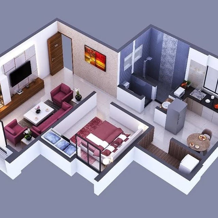 Floor plan of 1 BHK 510 Sq. Ft. Apartment in Soham Rayat Residency, Pune