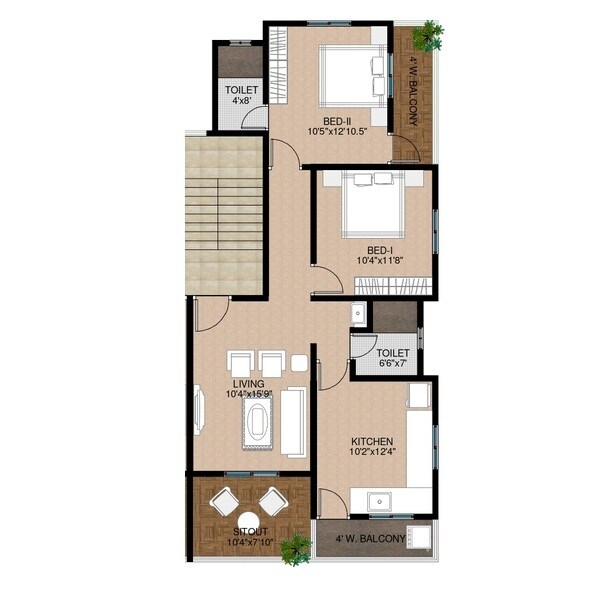 Floor plan of 2 BHK 899 Sq. Ft. Apartment in Soham Shree, Pune