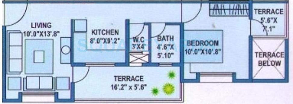 Floor plan of 1 BHK 561 Sq. Ft. Apartment in Solitaire Paradise, Pune