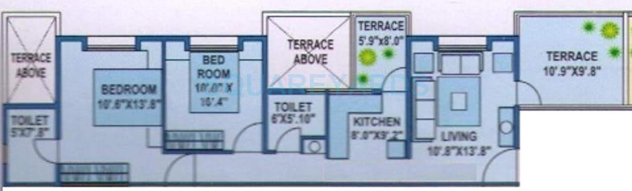 Floor plan of 2 BHK 845 Sq. Ft. Apartment in Solitaire Paradise, Pune