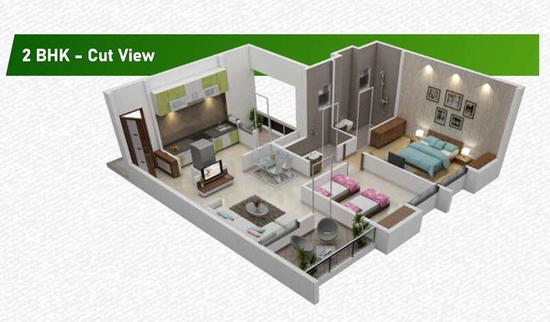 Floor plan of 2 BHK 741 Sq. Ft. Apartment in Solitere Emerald Tower, Pune
