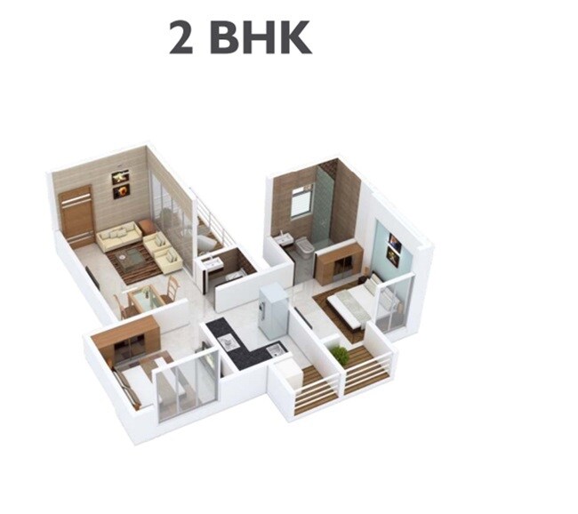 Floor plan of 2 BHK 678 Sq. Ft. Apartment in Somani Dream Home, Pune