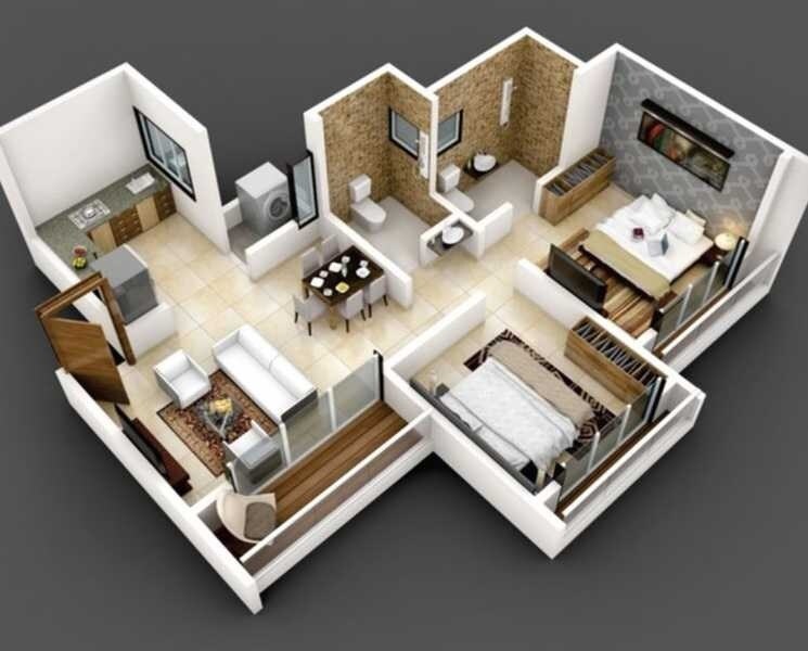 Floor plan of 2 BHK 805 Sq. Ft. Apartment in Somani Pyramid Residency, Pune