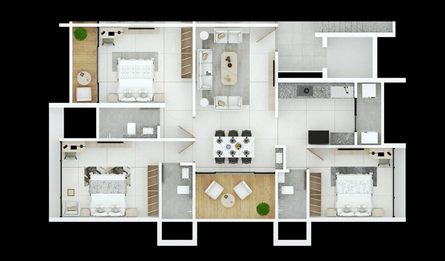 Floor plan of 3 BHK 1004 Sq. Ft. Apartment in Soneshwar Vithai, Pune