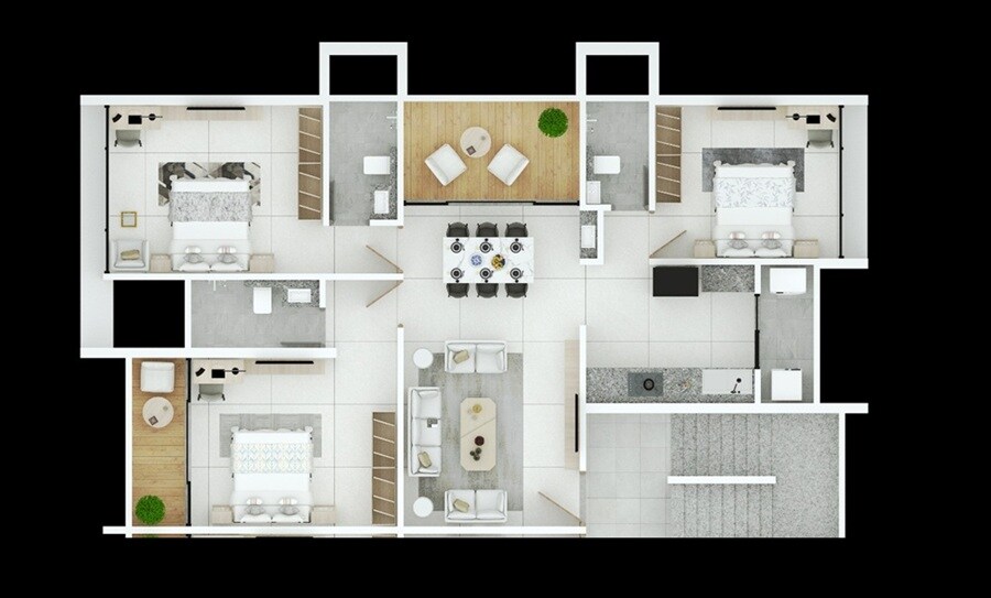 Floor plan of 3 BHK 1117 Sq. Ft. Apartment in Soneshwar Vithai, Pune