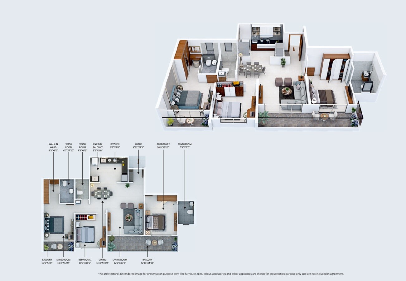 Floor plan of 3 BHK 1134 Sq. Ft. Apartment in Sonigara 24 Sunshine Viva, Pune