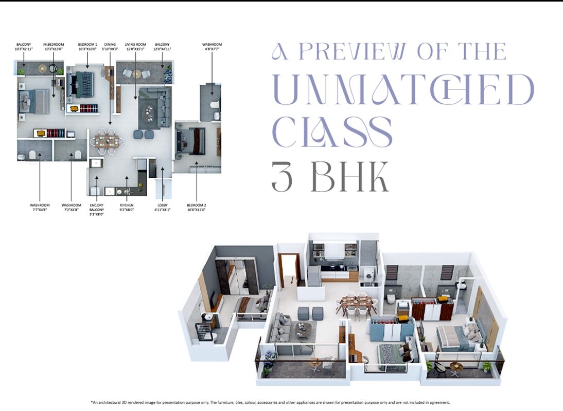 Floor plan of 3 BHK 969 Sq. Ft. Apartment in Sonigara 24 Sunshine Viva, Pune