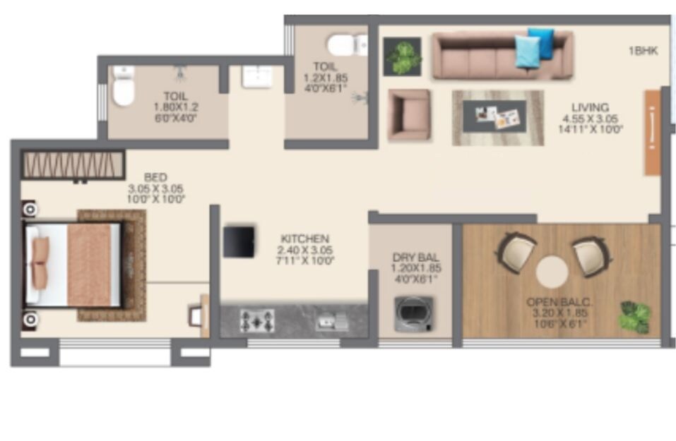 1 BHK 481 Sq. Ft. Apartment