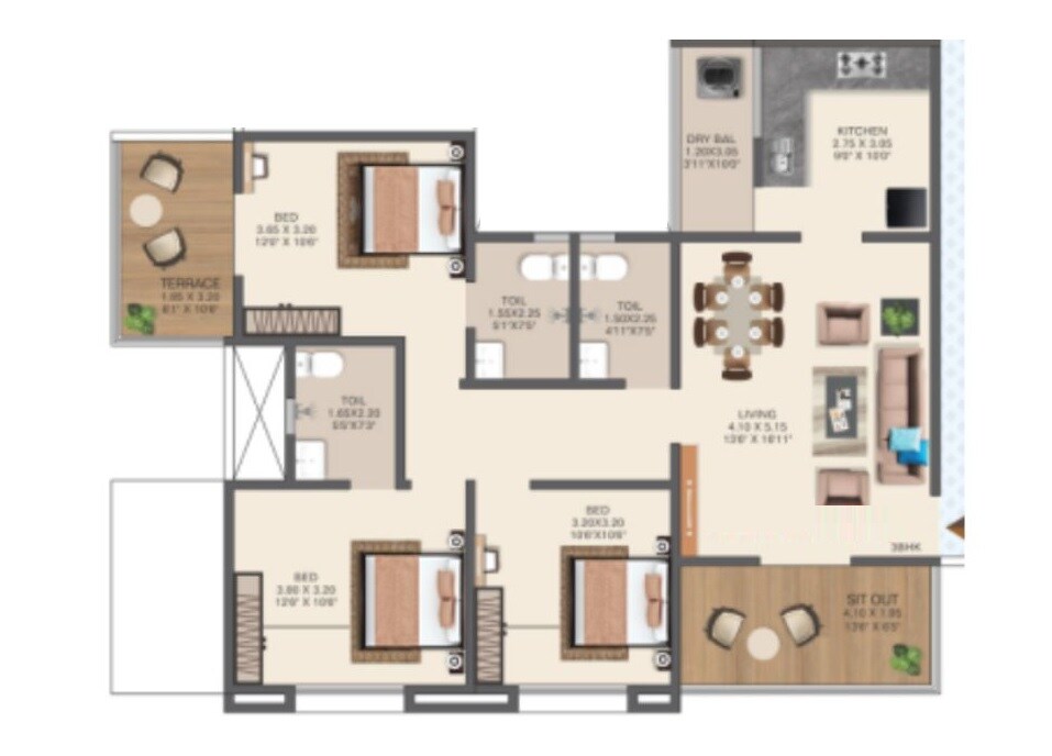 3 BHK 1173 Sq. Ft. Apartment