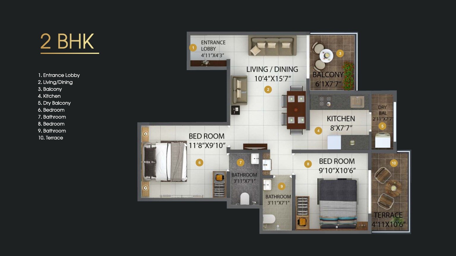 Floor plan of 2 BHK 637 Sq. Ft. Apartment in Sonigara Dwaarka World, Pune