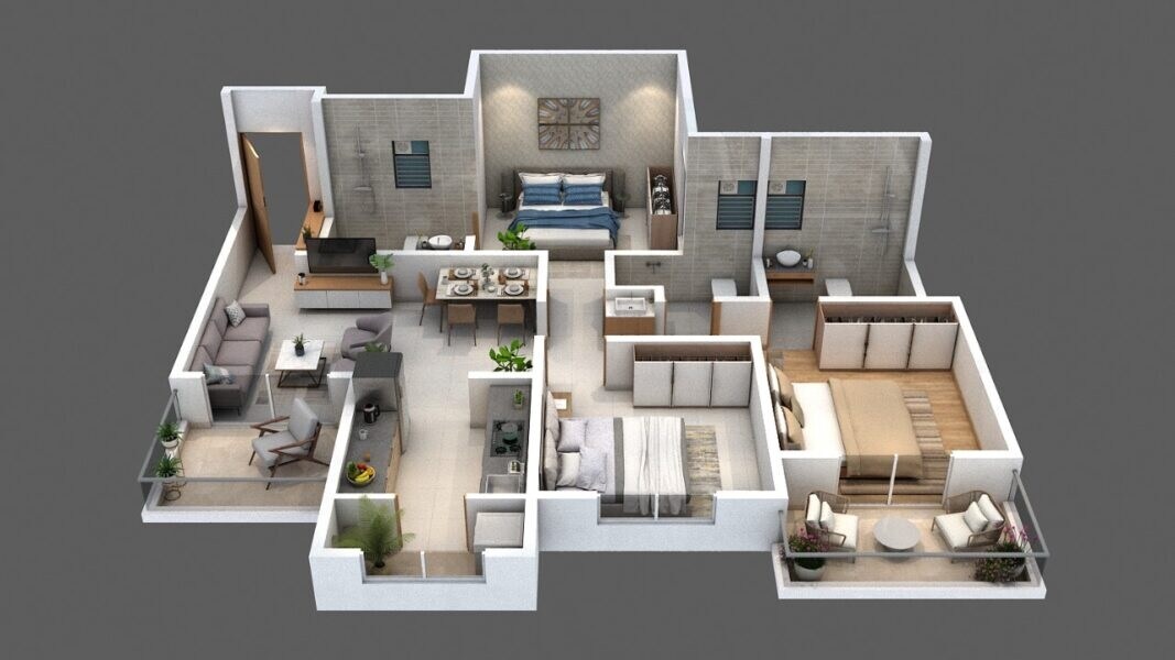 3 BHK 897 Sq. Ft. Apartment