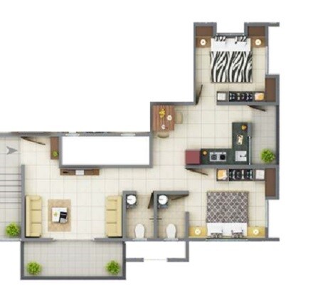 Floor plan of 2 BHK 668 Sq. Ft. Apartment in Sonigara Melody, Pune