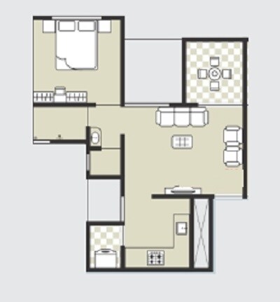 Floor plan of 1 BHK 349 Sq. Ft. Apartment in Sonigara Neelangan, Pune