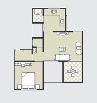 Floor plan of 1 BHK 481 Sq. Ft. Apartment in Sonigara Neelangan, Pune