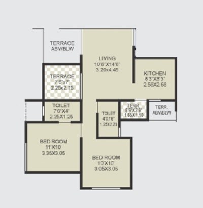Floor plan of 2 BHK 559 Sq. Ft. Apartment in Sonigara Neelangan, Pune