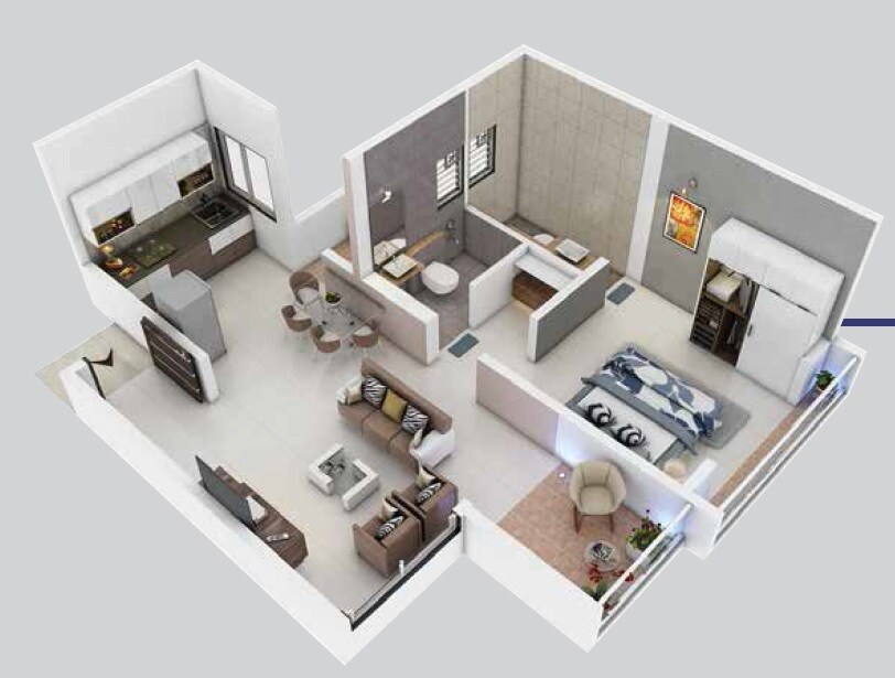 Floor plan of 1 BHK 466 Sq. Ft. Apartment in Sonigara Omega Paradise, Pune