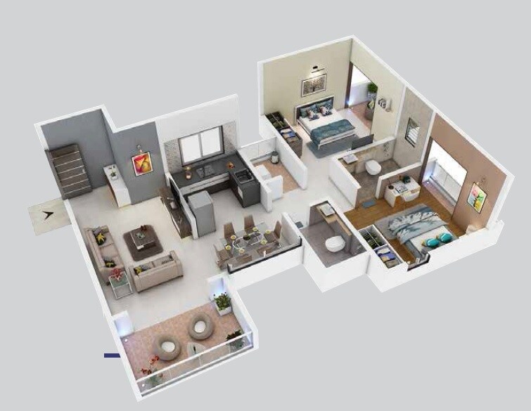 Floor plan of 2 BHK 531 Sq. Ft. Apartment in Sonigara Omega Paradise, Pune