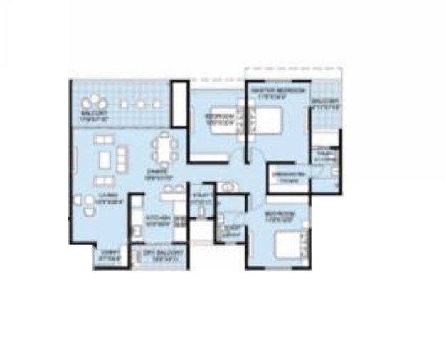 Floor plan of 3 BHK 1131 Sq. Ft. Apartment in Sonigara Omega Paradise, Pune
