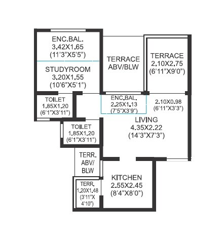 Floor plan of 1 BHK 508 Sq. Ft. Apartment in Sonigara Presidency, Pune