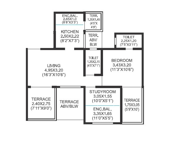 Floor plan of 2 BHK 768 Sq. Ft. Apartment in Sonigara Presidency, Pune