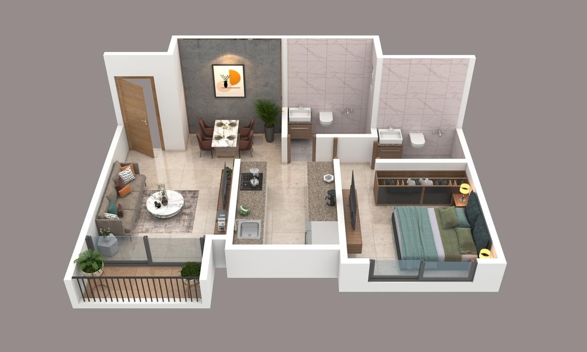 Floor plan of 1 BHK 459 Sq. Ft. Apartment in Sonigara Shloka, Pune