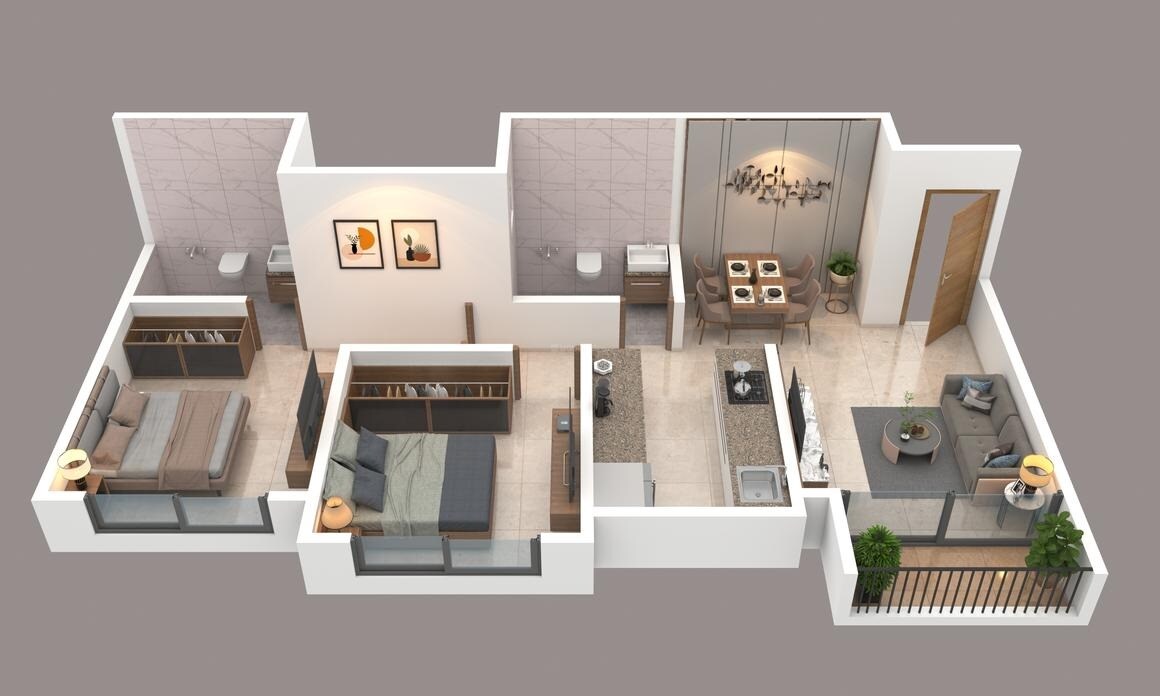 Floor plan of 2 BHK 615 Sq. Ft. Apartment in Sonigara Shloka, Pune