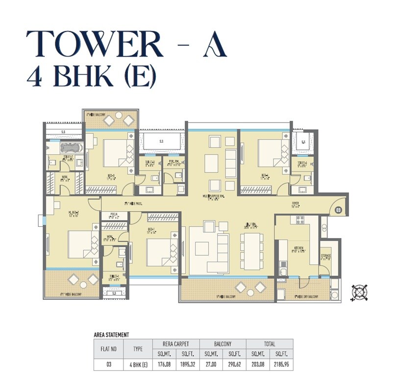 Floor plan of 4 BHK 2186 Sq. Ft. Apartment in Sonigara The Mark, Pune