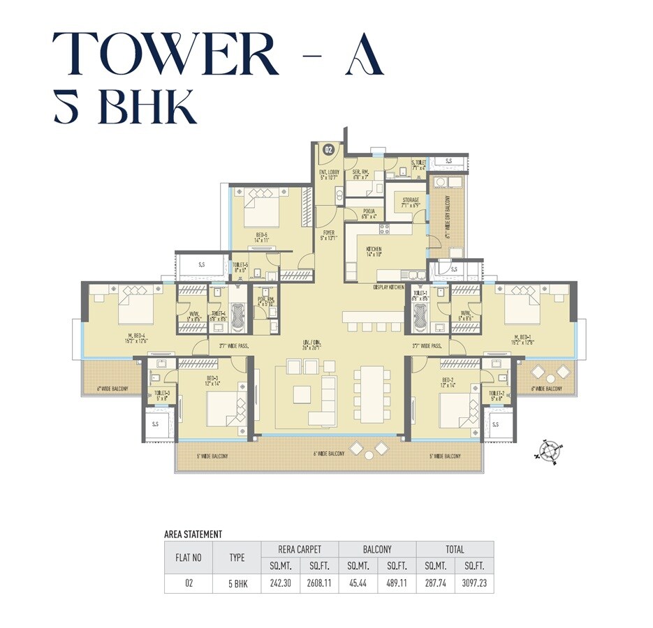 Floor plan of 5 BHK 3097 Sq. Ft. Apartment in Sonigara The Mark, Pune