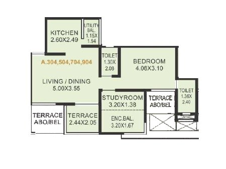 Floor plan of 2 BHK 618 Sq. Ft. Apartment in Sonigara Twin Towers, Pune