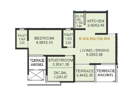 Floor plan of 2 BHK 665 Sq. Ft. Apartment in Sonigara Twin Towers, Pune