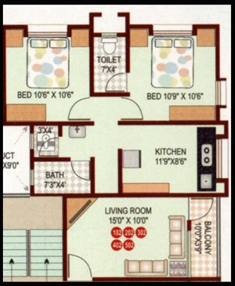 Floor plan of 2 BHK 561 Sq. Ft. Apartment in SP Platinum Towers, Pune