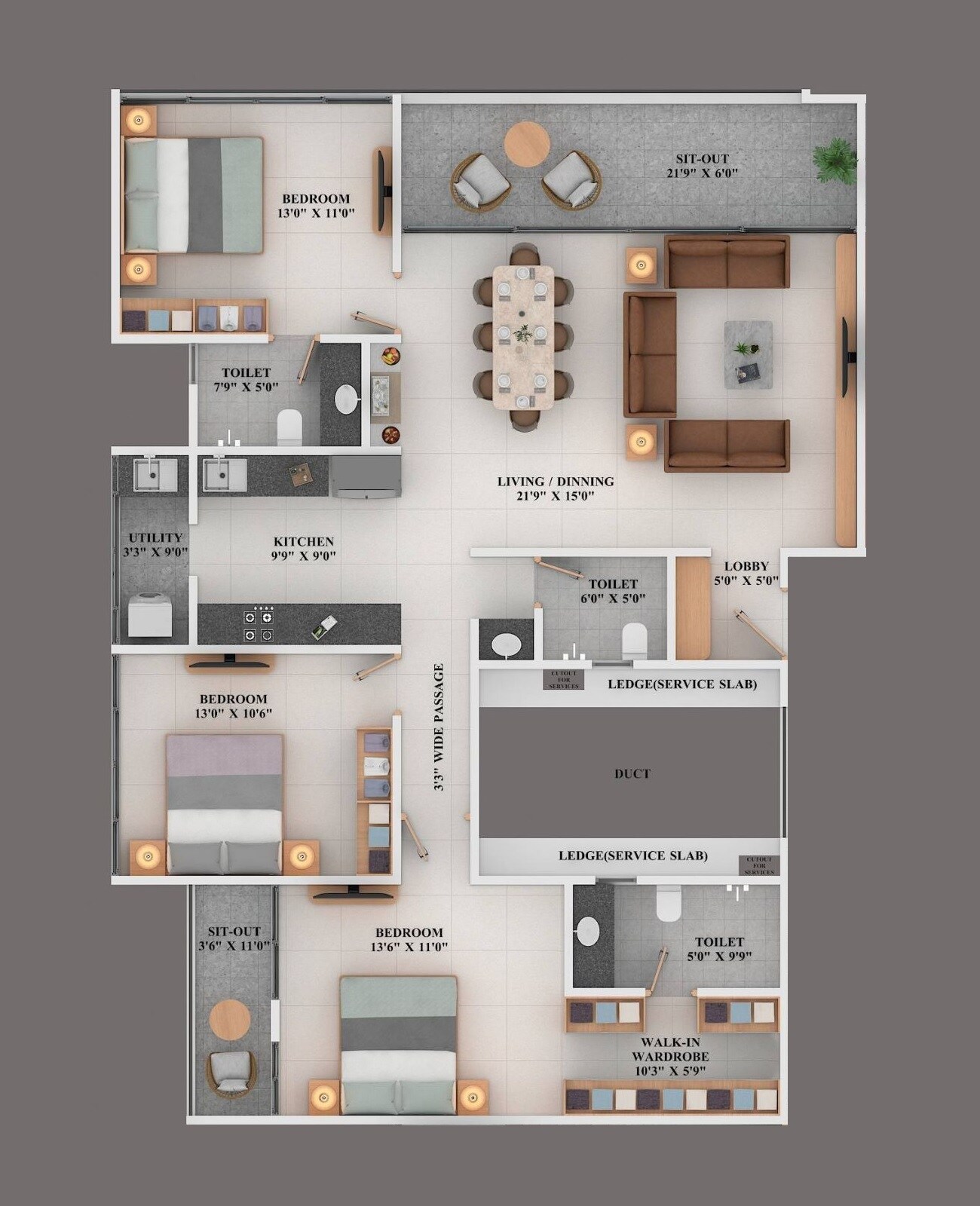 3 BHK 1343 Sq. Ft. Apartment