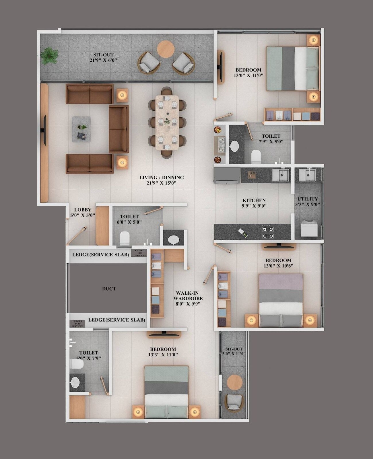 3 BHK 1358 Sq. Ft. Apartment