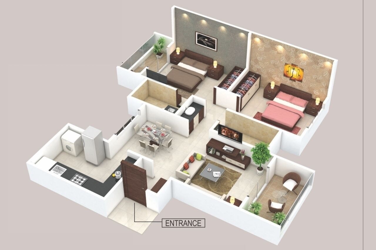 Floor plan of 2 BHK 794 Sq. Ft. Apartment in Space 64 Meridien, Pune