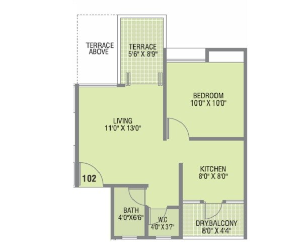 Floor plan of 1 BHK 375 Sq. Ft. Apartment in Space Elena, Pune