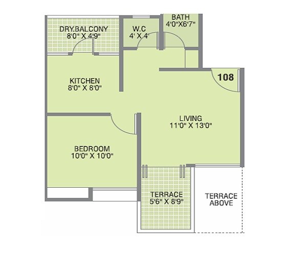 Floor plan of 1 BHK 389 Sq. Ft. Apartment in Space Elena, Pune