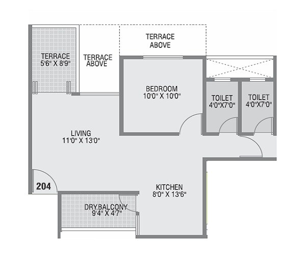 Floor plan of 2 BHK 549 Sq. Ft. Apartment in Space Elena, Pune