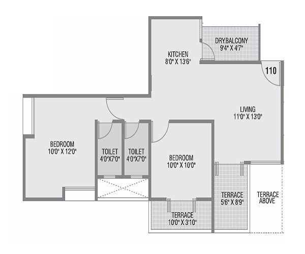 Floor plan of 2 BHK 552 Sq. Ft. Apartment in Space Elena, Pune