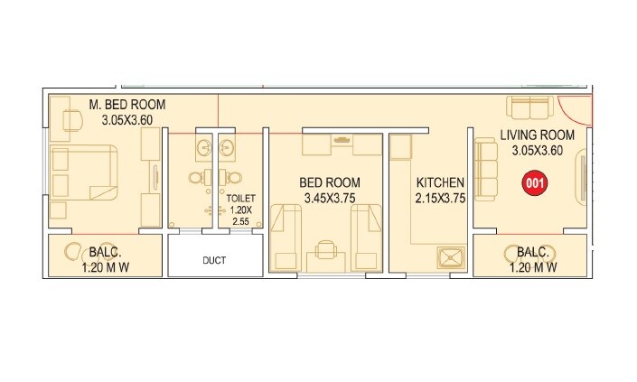 Floor plan of 2 BHK 703 Sq. Ft. Apartment in Sparkle Splendor, Pune