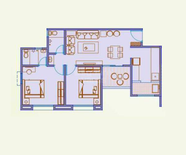 Floor plan of 2 BHK 722 Sq. Ft. Apartment in SPB Palaash Aayush, Pune